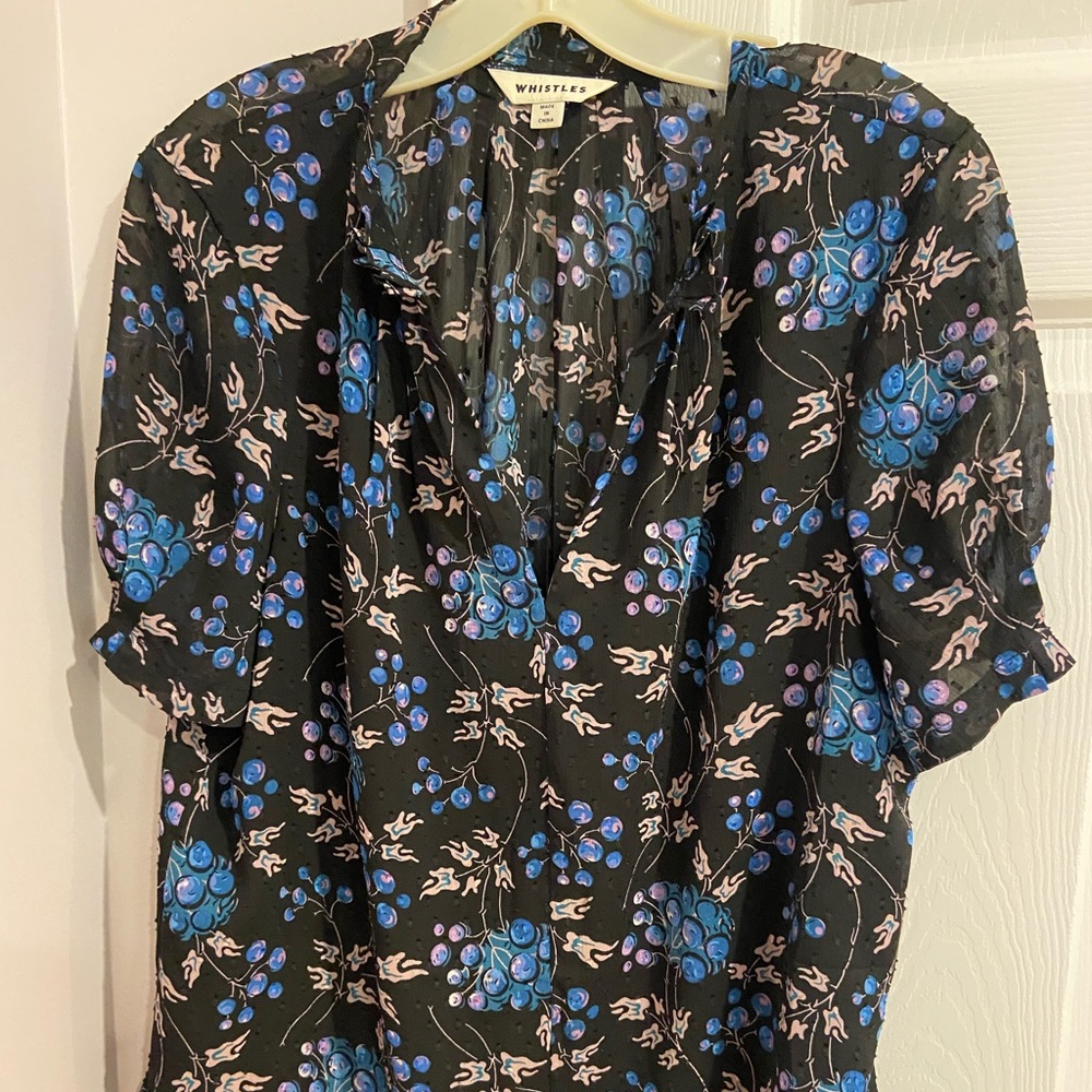 Whistles Black Floral-Print Blouse with Blue & Pink Accents